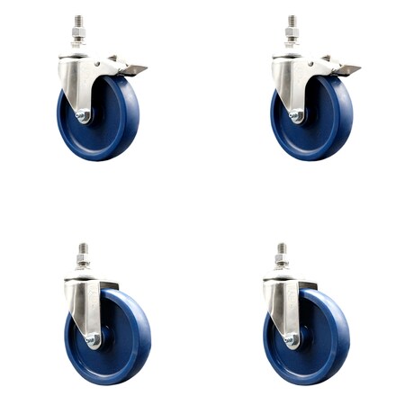 Service Caster 5 Inch 316SS Solid Polyurethane 3/8 Inch Threaded Stem Caster Lock Brake, 2PK SS316TSTTL20S514-SPUS-381615-2-S2